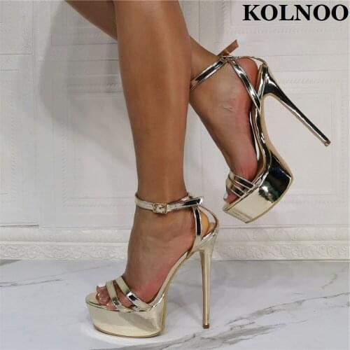 Kolnoo New Arrival Womens Super Heeled Sandals Sexy Classic Real Pictures Party Prom Shoes Evening Club Fashion Daily Gold Shoes