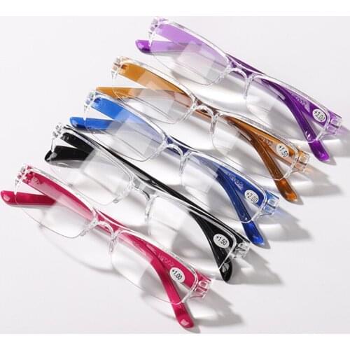 Vintage TR90 Reading Glasses Women Men Ultralight Rimless Transparent Fashion Retro Magnifying Presbyopic Glasses YWY456