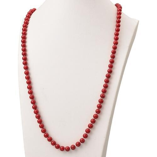 Wholesale Dark Round Red Coral Long Pearls Necklace 8mm Size For Diy Chain Imitation Coral Necklace 36inch Gem Women Gift H869