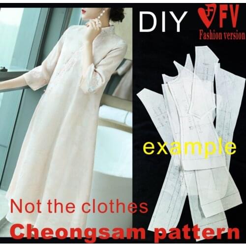Improved cheongsam pattern womens side-opening Tang suit dress cutting drawings 1:1 garment making pattern BQP-53