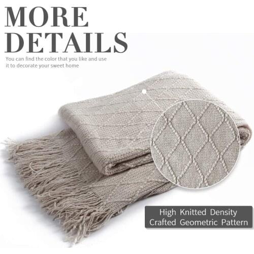 LISM Beige Throw Blanket Textured Solid Soft Sofa Couch Cover Decorative Knitted Blanket
