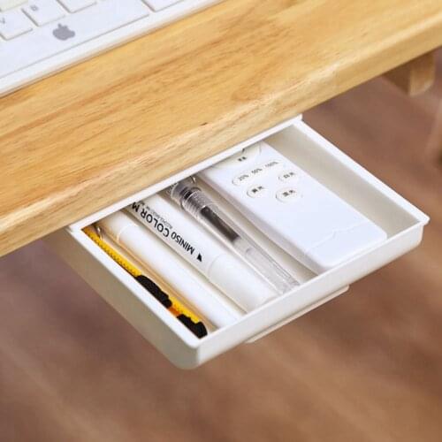 Self-Adhesive Under Desk Drawer Makeup Organizer Desktop Sundries Storage Box School Stationery Supplies Pencil Pen Box Holder