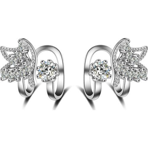 Hot Sale Wholesale New Design Butterfly Shiny Zircon 925 Sterling Silver Clip Earrings for Women Girls Jewelry Gift