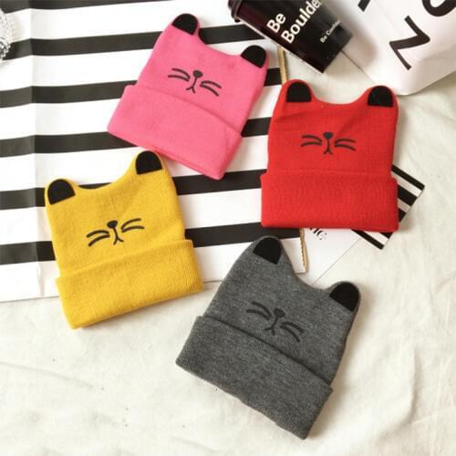 Cute Cat Ears Knitted Hat For Boys And Girls Baby Cap Autumn Winter Warm Children Beanie Cap