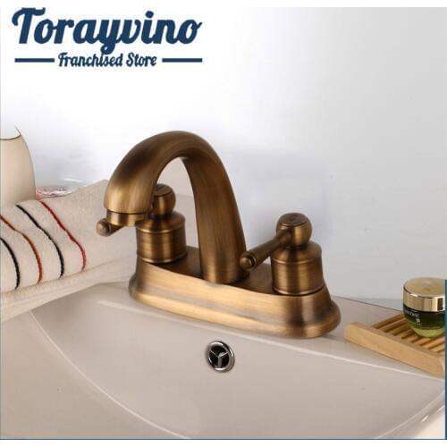 Bathroom basin faucet rubinetto bagno brass Antique Brass basin faucet 2 hole deck mounted basin taps hot & cold mixer faucets