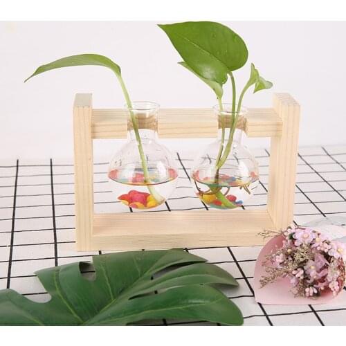 Hydroponics Vase Plants Home Bonsai Living Room Decor Hydroponic Plant Vases Vintage Flower Pot Transparent Vase Wooden Frame G