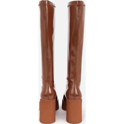 MUMANI Woman‘s Knee-High Boots 2020 New Brown Square Toe Platform Square Heel Knight Boots High Boots High Heels Shoes