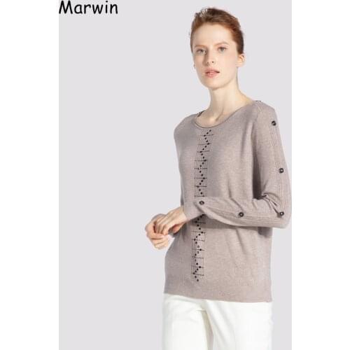 Marwin 2021 New-Coming Spring Tops O-Neck Buttom Beading Women Sweater High Street Style Close-Fitting Female Knitwear Pullover