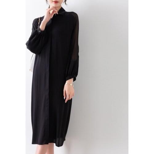 Black shirt style silk maxi dress women femme 2020 summer long work boho beach office sexy party luxury dresses plus size