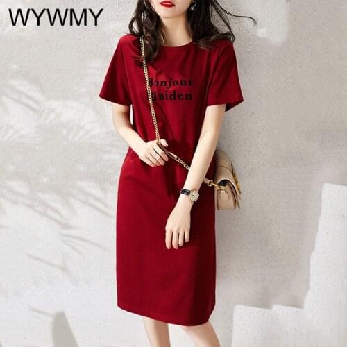 WYWMY T Shirt Dress for Women Summer 2021 New Mid-length Letter Print T-shirt Female Fashion Elegant Dresses Plus Size Vestidos