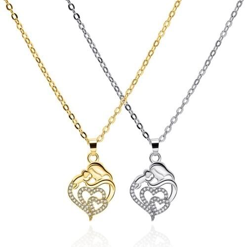 Zhijia new gold silver color heart family jewelry baby mother pendant necklace for women mothers day gifts