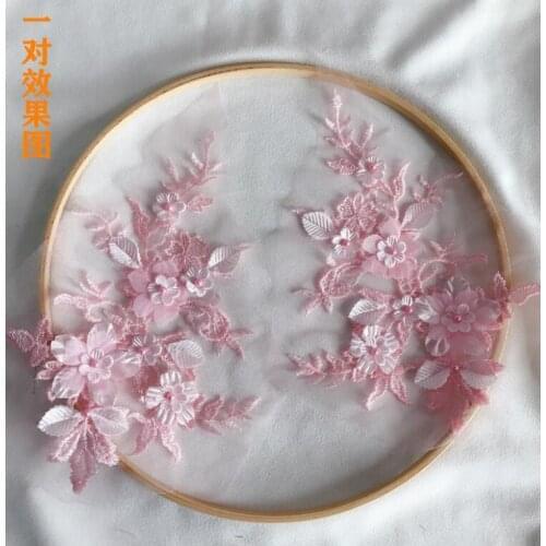 1 Piece 25*16cm DIY Craft 3D Flower Beaded Lace Applique Pretty Floral Pearl Lace Collar Trims Sewing Accessories