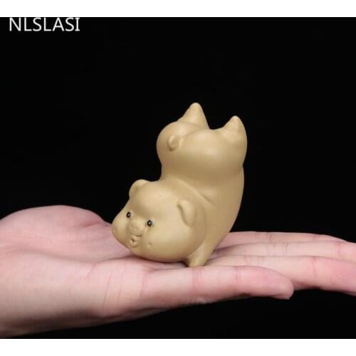 1PCS Ceramic Tea pet Ornaments Small pig Statue animal Figurine Boutique Home Tea decoration Accessories Purple Ceramic Crafts