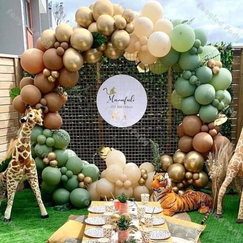 145pcs Dusty Green Coffee Balloon Garland Chrome Gold Cream Peach Arch Kit Wedding Backdrop Birthday Baby Shower Decor