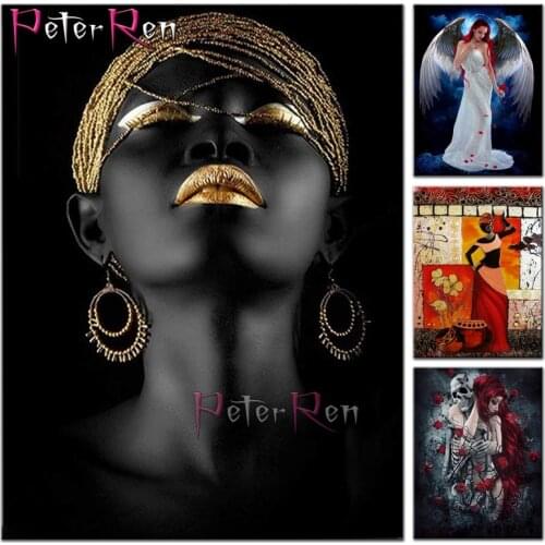 African woman Diy diamond painting Angel wings 5d full mosaic embroidery of rhinestone handwork puzzle picture crafts Skull girl