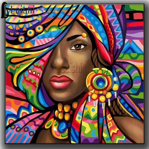 Diamond painting Graffiti African woman full square round diamond embroidery color head rhinestone DIY mosaic home decoration