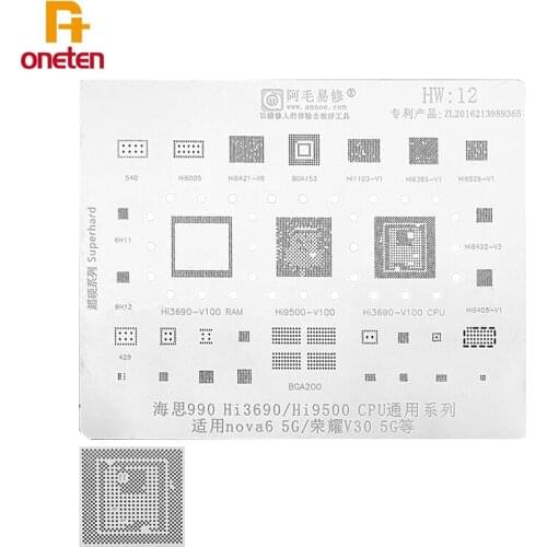 Amaoe BGA Reballing Stencil HW12 For Huawei Nova6 Honor V30 5G Hi3690 Hi9500 CPU Steel Mesh
