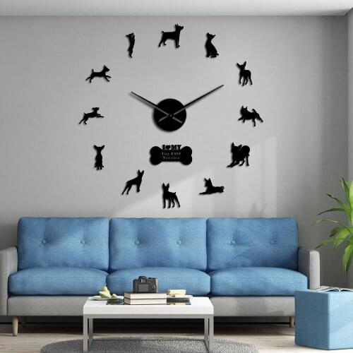 Amertoy Toy Fox Terrier Dog Breed Giant Wall Art Stickers DIY Frameless Mute Wall Clock Dog Pet Home Decor Hanging Silent Watch