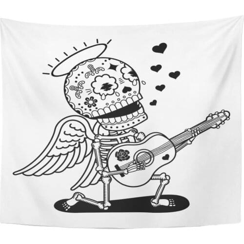 Angel Guitar Sing Serenade Calaveras Flat and Linear Tapestry Home Decor Wall Hanging for Living Room Bedroom Dorm 50x60 inches