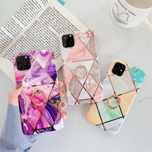 Case for IPhone 11 XR lating Geometric Marble phone Cover for IPhone 11 Pro max 6 7 8 Plus XS Ring bracket Silicone Soft Cover
