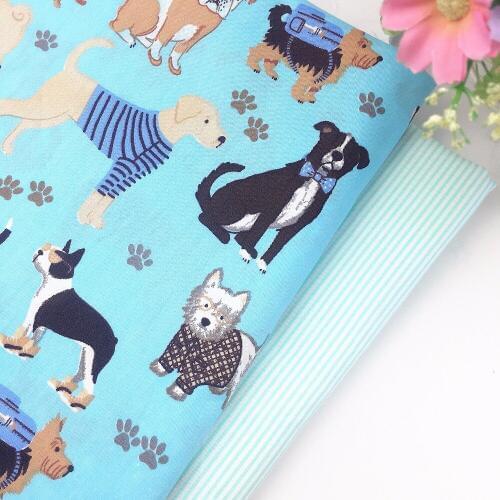 Diy Sewing Baby Dress Cloth Home Textile Tilda Quilt Telas de algodon para patchwork Blue Pet dog Cotton Fabric Tissus au Metre