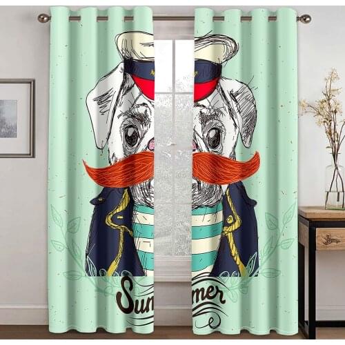 Home Living Room Shading Decoration Curtain Home Textile Decoration Bedroom Grommet Top Curtains Dog General Pattern