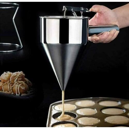 Stainless Steel Flour Paste Dispenser Donut Cupcake Batter Dispenser Funnel Pancake Maker Helper Rack Spring-loaded Handle