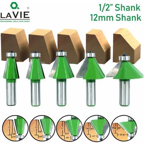 LAVIE 1pc 12MM 1/2" Shank Chamfer Router Bit 11.25 15 22.5 30 45 Degree Milling Cutter for Wood Machine MC03232