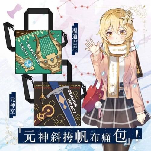 Game Genshin Impact Cosplay Handbag Shoulder Bag Traveler Venti kong Canvas Portable Fashion School Student Bags Halloween Gifts