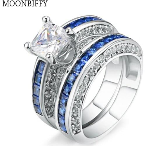 Foreign trade hot new ring set with zircon white diamond blue diamond ring