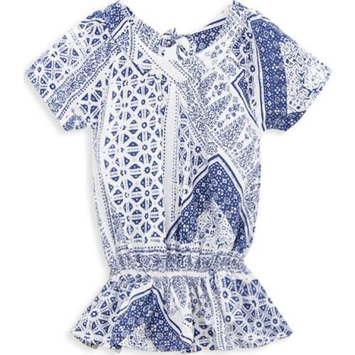 Kavkas Baby Girls Skirt Chinese Style 1-4 years Children Summer Short Sleeve Cotton Girl Party Skirt