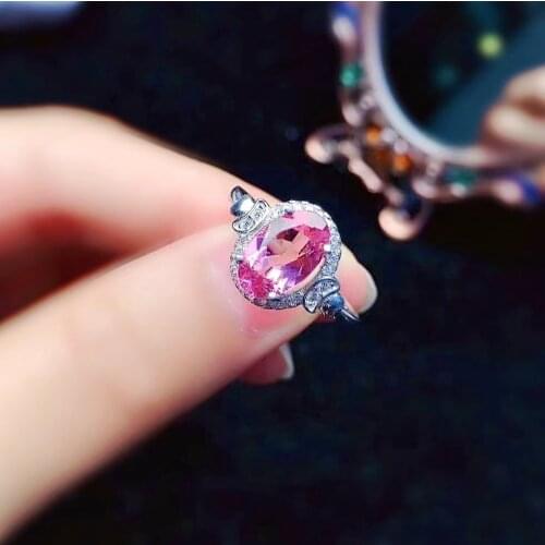 Classic Pink Tourmaline Ring for Engagement 6mm*10mm Natural Pink Tourmaline Wedding Ring 925 Sterling Silver Tourmaline Jewelry