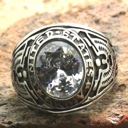 Men Boy 316L Stainless Steel Cool United States Army Clean Stone Classic Ring