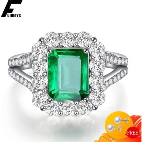 Bali Jelry Elegant Ring 925 Silver Jewelry Rectangle Shape Emerald Zircon Gemstone Open Ring Accessories for Women Wedding Gift