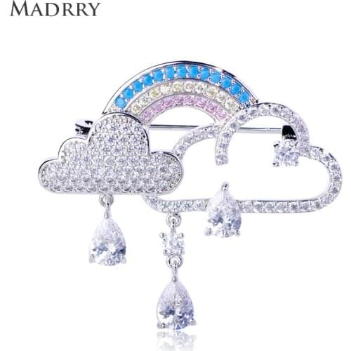 Madrry Rainbow Cloud Shape Brooch Full Inlay Zircon Tassel Brooches Copper Jewelry Women Men Suit Coat Corsage Pins Accessories