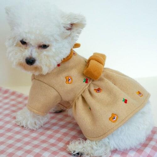 Cute Dog Clothes White Woolen Princess Cat Coat Dress For Girls Small Medium Dogs Skirt Jacket Chihuahua Pug Dog Coat Winter XL