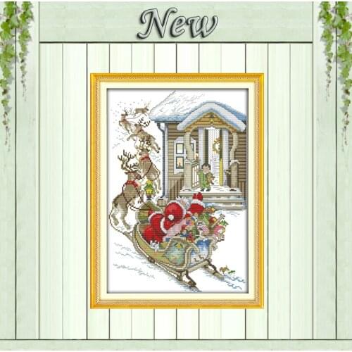 Christmas Eve Santa Claus snow winter painting counted print on canvas DMC 11CT 14CT kits Cross Stitch embroidery needlework Set