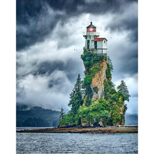 Landscape Diamond Oil Painting Set Lake Island Mosaic Embroidery Picture Crystal Rhinestone Stickers Decal Wall Art Craft Gift