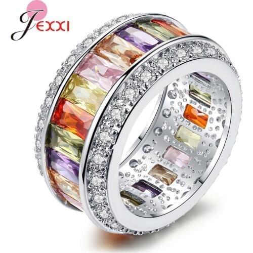 Drop Shipping Genuine 925 Sterling Silver Rings For Sale New Fashion Trend Korean Rings Paved With Colorful & White Crystal