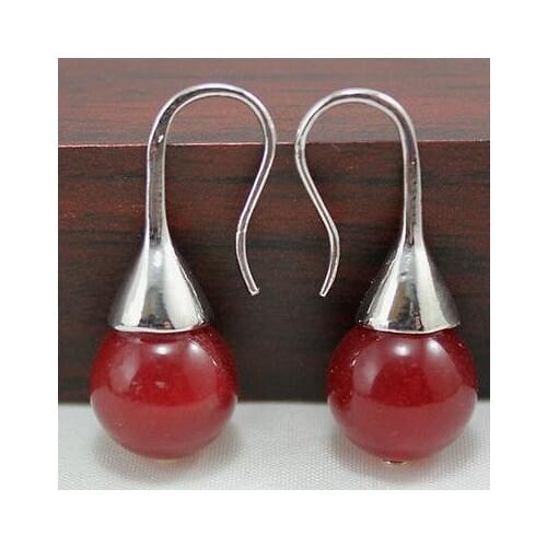 12mm red jade bead hook earrings