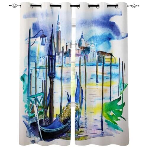 Modern Curtains for Living Room Boat Venice Watercolor Building Bedroom Kitchen Curtain Home Decoration Window Drapes
