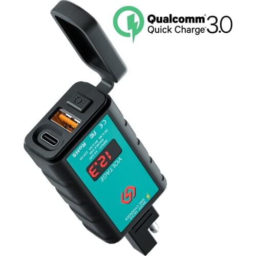 Motorcycle Super Fast Charge USB Type C SAE Socket Button Switch OT Terminal Cable Quick Charger QC2.0 3.0 12V