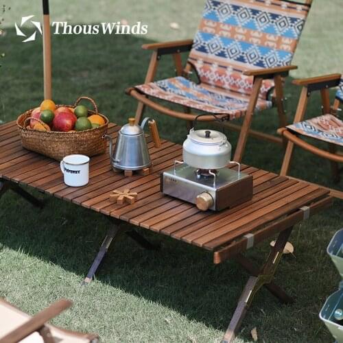 Thous Winds outdoor solid wood egg roll table camping picnic table foldable table black walnut teak table