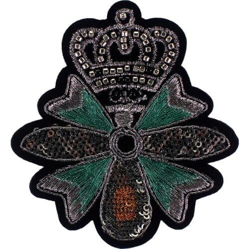 Vintage Crown Bee Badges Beaded Military Applique Decorated Patches for Suit T-shirt Clothes Accessories 5 pieces