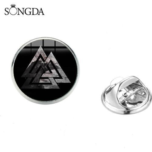 Pagan Talisman Slavic Norway Valknut Badges Valknut Viking Totem Odin 's Symbol of Norse Warrior Glass Cabochon Brooch Pins
