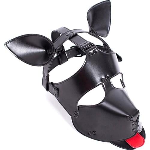 PU Leather Fetish Dog Mask Sexy Realistic Head Bondage Hood Mask Halloween Sexy Erotic Toys Pet Role Accessories