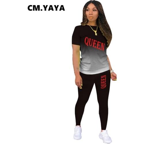 CM.YAYA Active Sweatsuit Gradient Color Queen Womens Set Sweatshirt Legging Pants Suit Tracksuit Two Piece Set Fitness Outfit