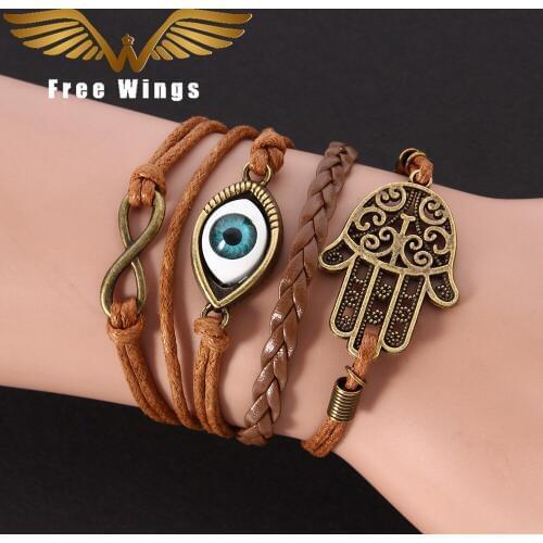 Evil eys Infinite Brown New Handmade Bracelet Charms Bracelet Leather Bracelets Women Best Couple