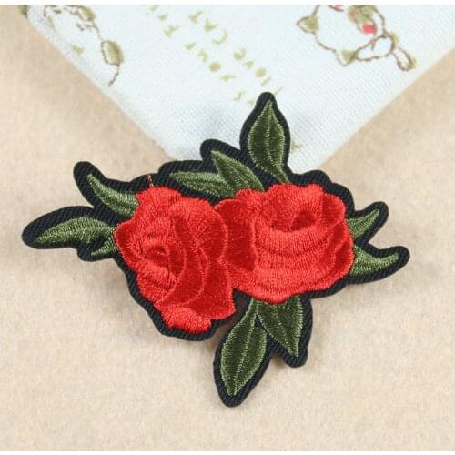 2 Piece Small Red Rose Flower Patch Embroidery Iron On Patch for Clothing Sticker DIY Clothing Applique Badge Paste For Clothes