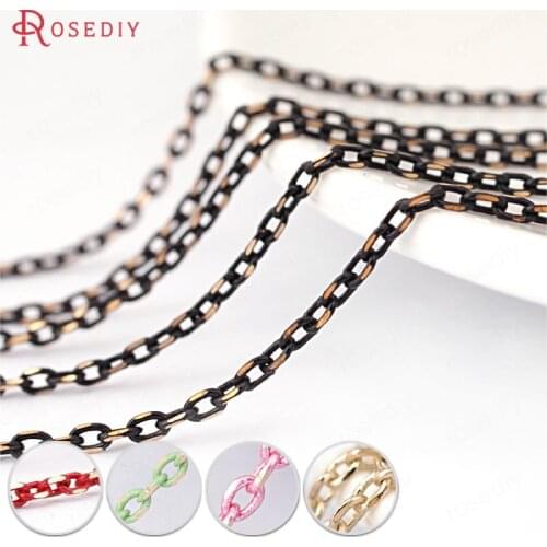 25873)5 Meters Chain width 1.5MM Electrophoresis Colorful Copper Faceted Oval Necklace Chains Diy Jewelry Findings Accessories